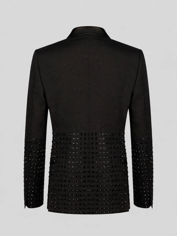Onyx Jet Beaded-Grid Peak-Lapel Double-Breasted Tuxedo Jacket 09