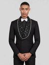 Onyx Silver Crystal-Scatter Beaded Shawl-Collar Double-Breasted Tuxedo Jacket 05