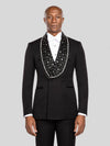 Onyx Silver Crystal-Scatter Beaded Shawl-Collar Double-Breasted Tuxedo Jacket - cover
