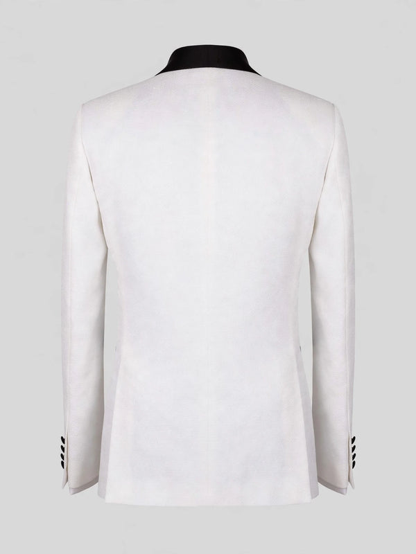 Ivory Textured Black Shawl-Collar Black-Welt Tuxedo Jacket 09