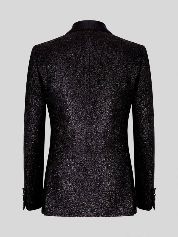 Onyx Silver-Glitter Satin Shawl-Collar Tuxedo Jacket 09