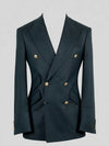 Slate Teal Gold-Button Slant-Flap Peak-Lapel Double-Breasted Suit Jacket 07