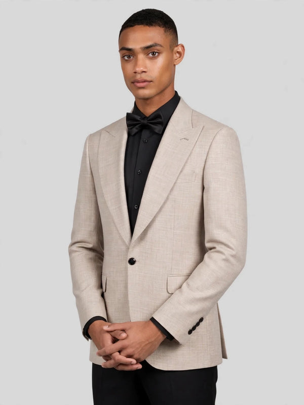 Oatmeal Single-Button Peak-Lapel Suit Jacket 06
