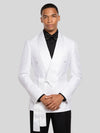 Snow White Micro-Dot Satin Shawl-Collar Belted Double-Breasted Tuxedo Jacket 06
