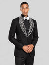 Onyx Silver Pearl-Floral Shawl-Collar Tuxedo Jacket 05