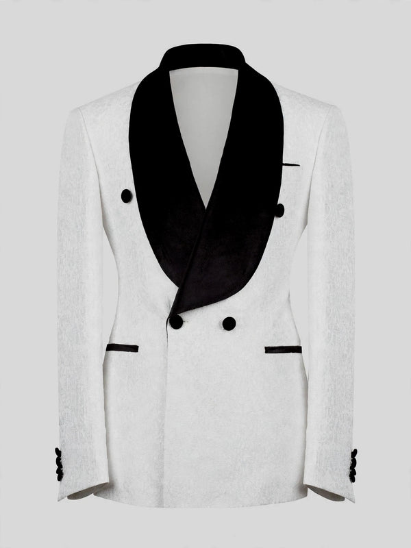 Ivory Black Velvet Shawl-Collar Double-Breasted Tuxedo Jacket 07