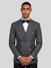 Charcoal Grey Gold-Button Slant-Flap Peak-Lapel Double-Breasted Suit Jacket 02