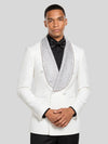 Ivory Silver Crystal-Mesh Shawl-Collar Double-Breasted Tuxedo Jacket 06