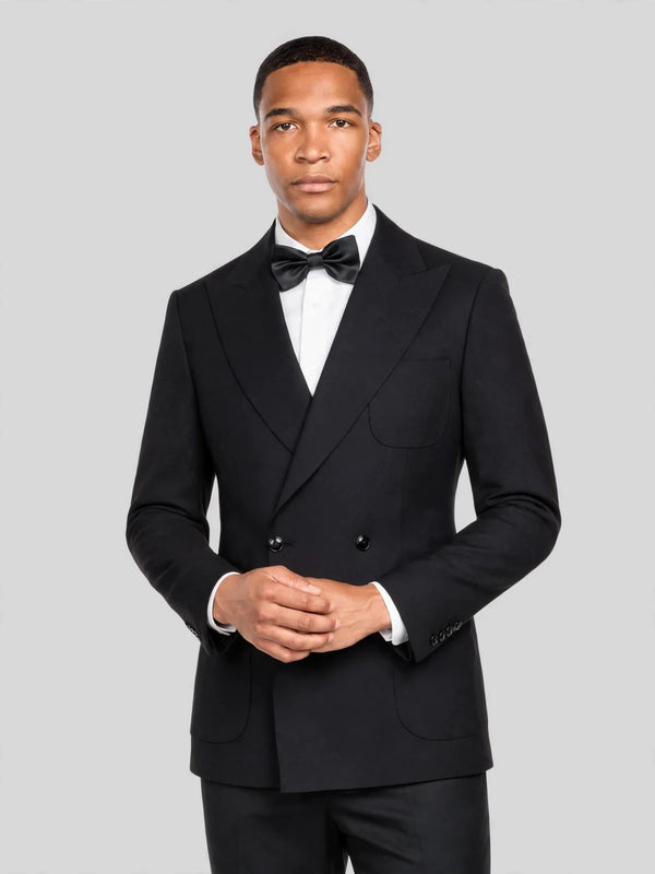 Onyx Patch-Pocket Two-Button Peak-Lapel Double-Breasted Tuxedo Jacket 02