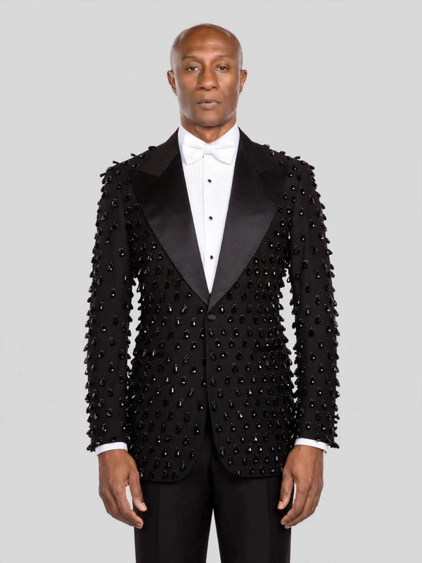Onyx Jet Spike-Crystal Peak-Lapel Tuxedo Jacket - cover