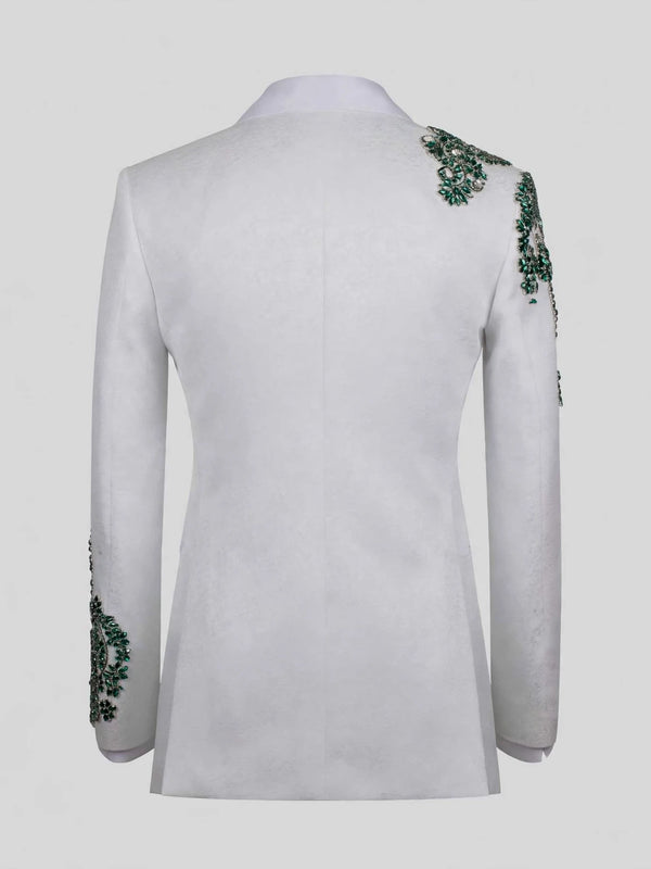 Ivory Emerald Crystal Vine Shawl-Collar Tuxedo Jacket 09