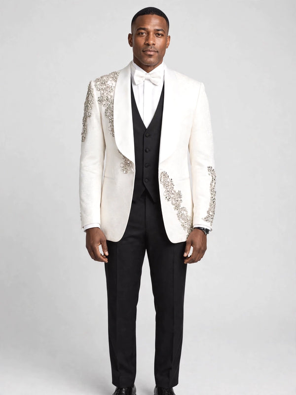 Ivory Crystal Shawl-Collar Tuxedo Jacket - cover