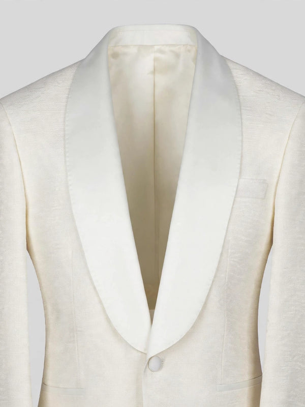 Cream Fine-Grain Satin Shawl-Collar Tuxedo Jacket 08