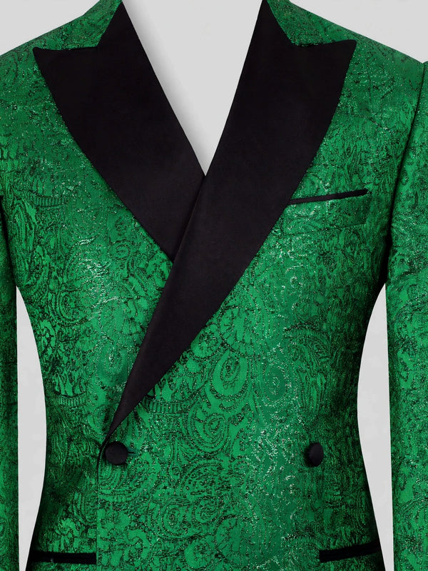 Emerald Paisley-Jacquard Satin Peak-Lapel Two-Button Double-Breasted Tuxedo Jacket 08