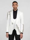 Ivory Silver Crystal Floral Diagonal Shawl-Collar Tuxedo Jacket 04