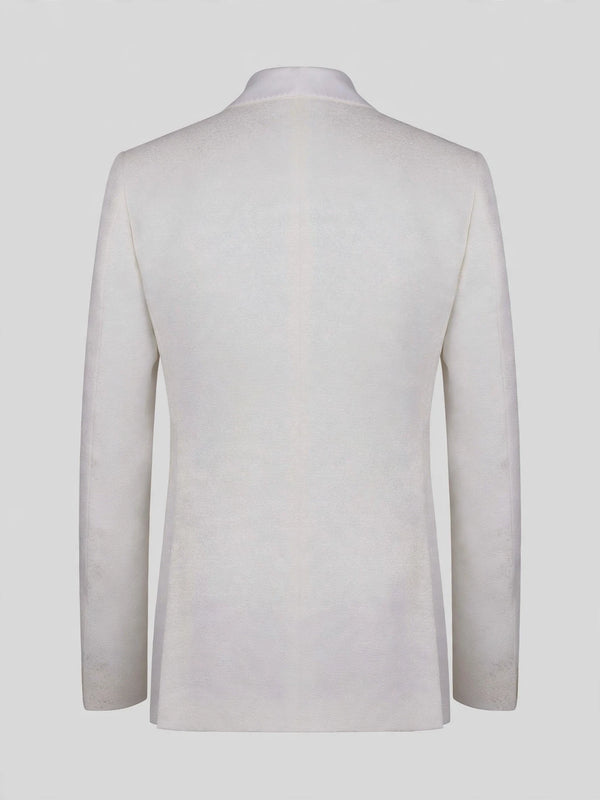 Ivory Fine-Jacquard Satin Shawl-Collar Tuxedo Jacket 09