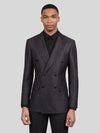 Charcoal Shadow-Stripe Six-Button Peak-Lapel Double-Breasted Suit Jacket 04