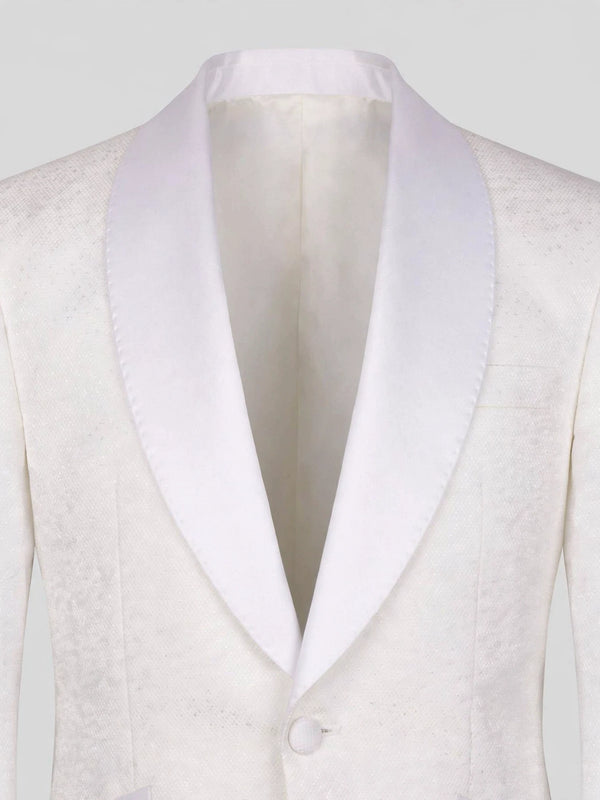 Ivory Diamond-Texture Satin Shawl-Collar Tuxedo Jacket 08