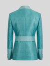 Aqua Mint Micro-Weave Satin Sash-Belt Shawl-Collar Tuxedo Jacket 09