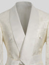 Ivory Cream Micro-Weave Satin Shawl-Collar Belted Double-Breasted Tuxedo Jacket 08