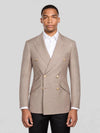 Taupe Gold-Button Slant-Flap Peak-Lapel Double-Breasted Suit Jacket 01
