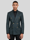 Slate Teal Gold-Button Slant-Flap Peak-Lapel Double-Breasted Suit Jacket 04