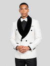 Ivory Black Velvet Shawl-Collar Double-Breasted Tuxedo Jacket 05