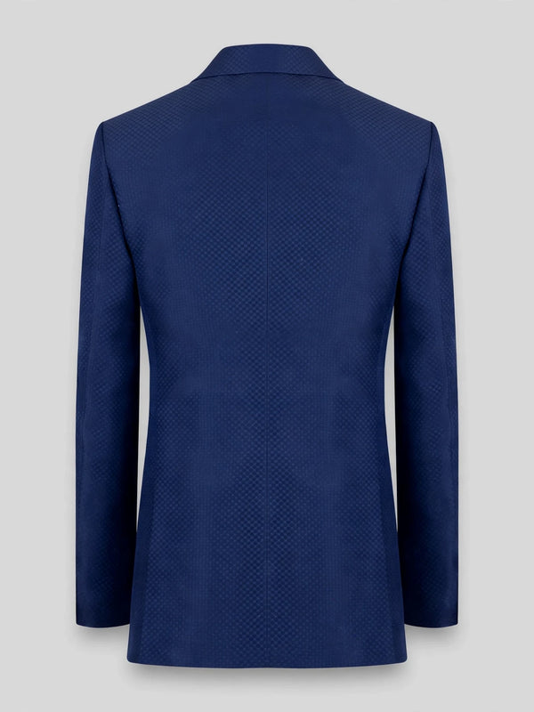 Royal Sapphire Diamond-Textured Shawl-Collar Tuxedo Jacket 09