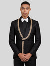 Onyx Gold Laurel-Leaf Crystal Shawl-Collar Double-Breasted Tuxedo Jacket 05