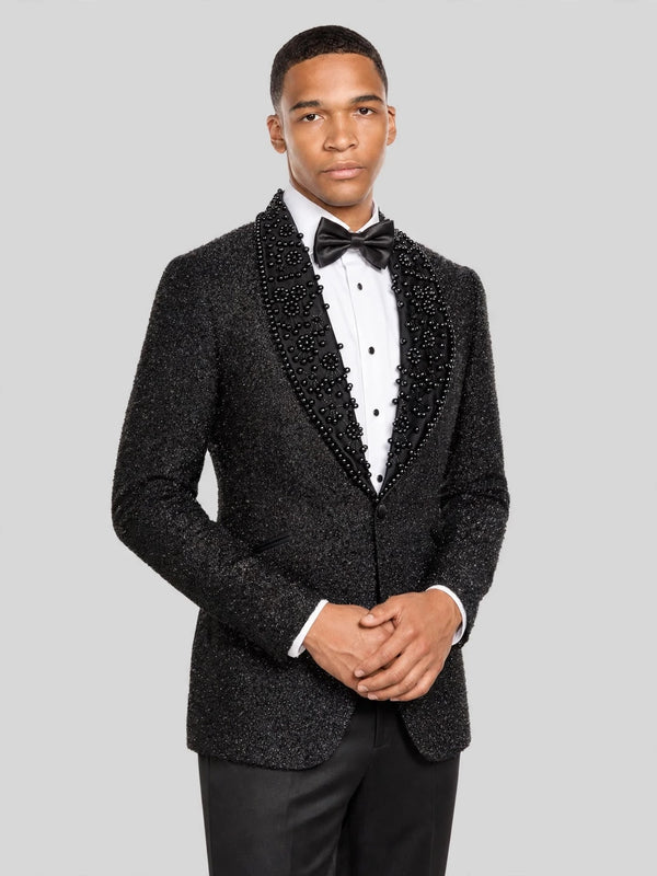 Onyx Jet Floral Shawl-Collar Tuxedo Jacket 02