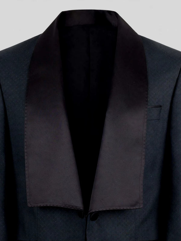 Slate Grey Diamond-Texture Satin Shawl-Collar Tuxedo Jacket 08