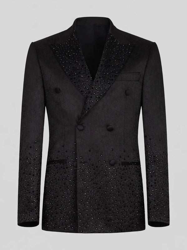 Onyx Jet Bead-Gradient Peak-Lapel Double-Breasted Tuxedo Jacket 07