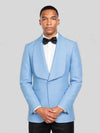 Sky Blue Diamond-Texture Shawl-Collar Tuxedo Jacket 02