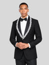 Onyx Silver Crystal Cluster Shawl-Collar Tuxedo Jacket 02