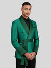 Emerald Micro-Dot Dark-Green Satin Shawl-Collar Belted Double-Breasted Tuxedo Jacket 06