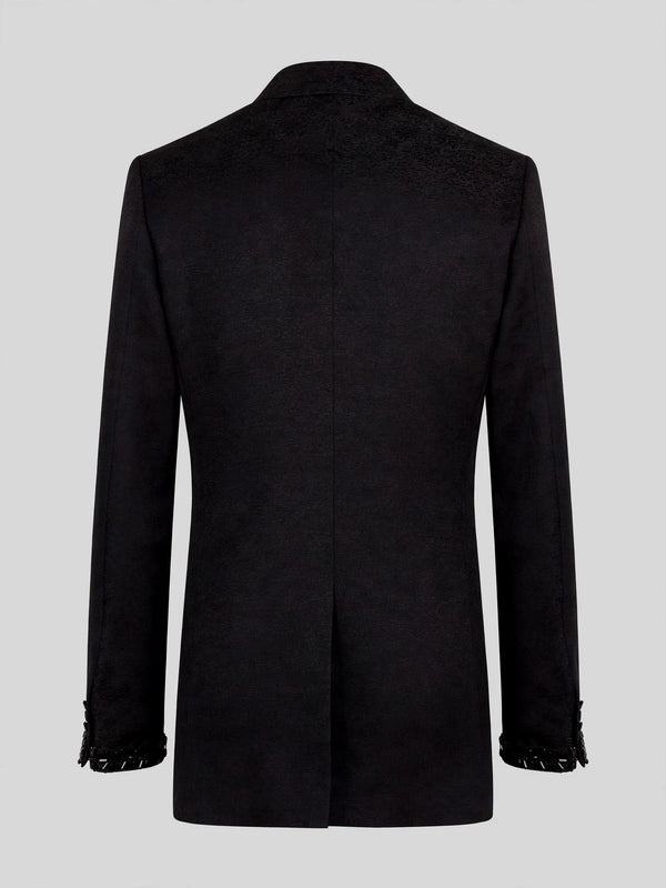 Onyx Jet Lace-Motif Peak-Lapel Tuxedo Jacket 09