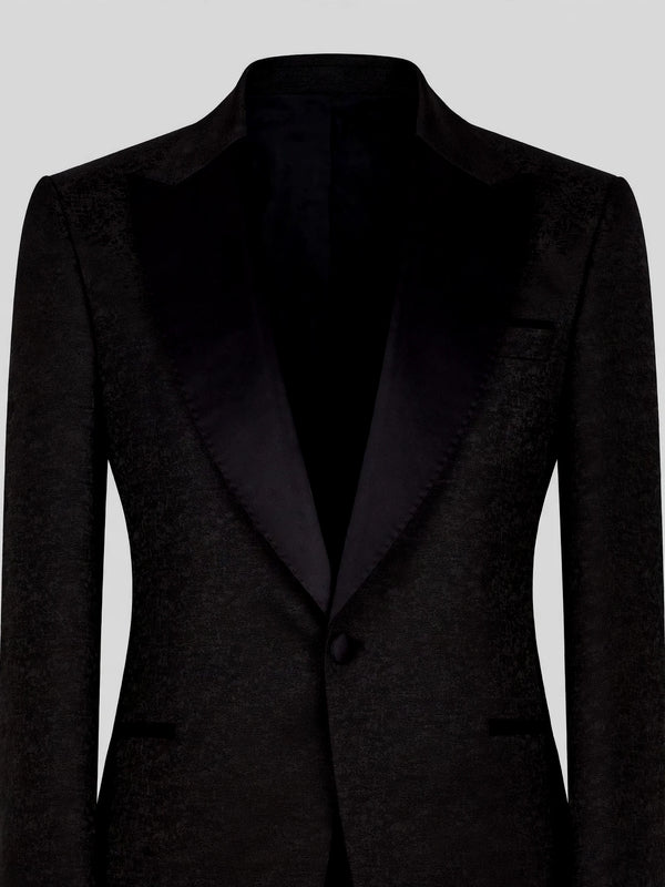 Onyx Textured Satin-Welt Peak-Lapel Tuxedo Jacket 08