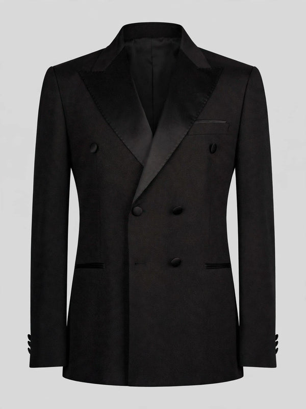 Onyx Satin Peak-Lapel Six-Button Double-Breasted Tuxedo Jacket 07