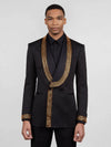 Onyx Gold Beaded-Grid Shawl-Collar Double-Breasted Tuxedo Jacket 04