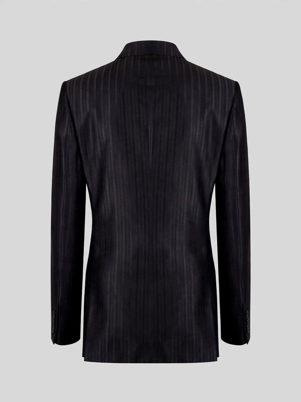 Charcoal Black Tonal-Stripe Six-Button Peak-Lapel Double-Breasted Suit Jacket 09