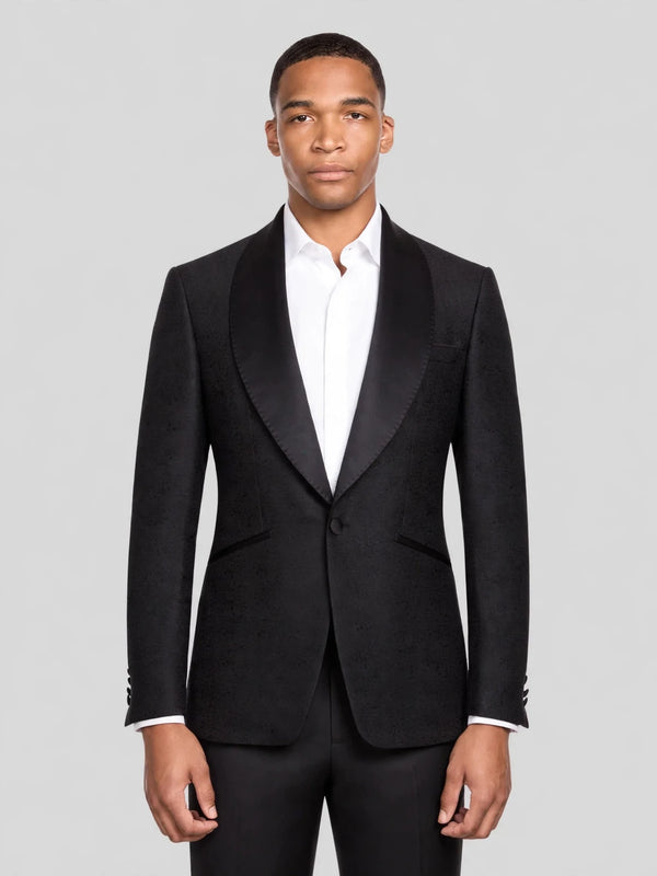 Onyx Grain-Textured Wide Shawl-Collar Tuxedo Jacket 01