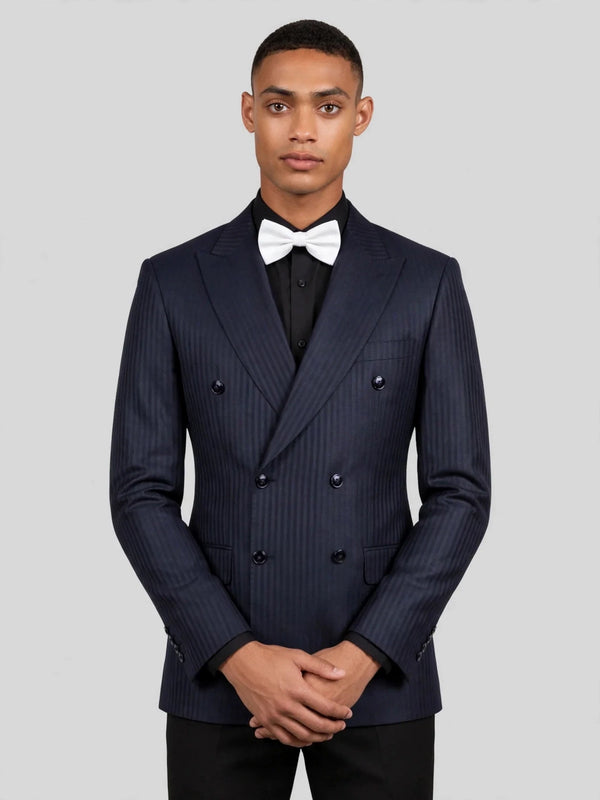 Midnight Navy Pinstripe Six-Button Peak-Lapel Double-Breasted Suit Jacket 05