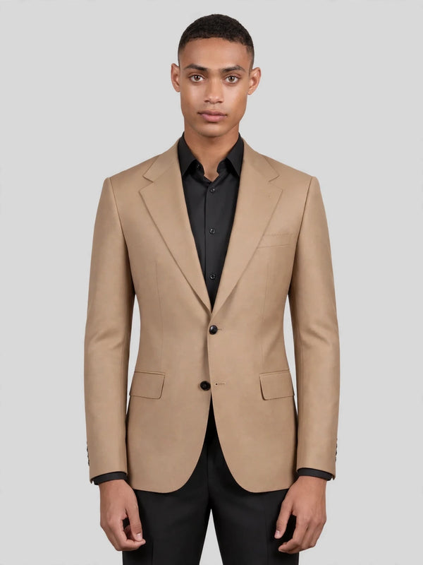 Camel Two-Button Notch-Lapel Suit Jacket 04