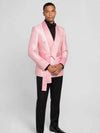 Blush Pink Silver-Speckle Satin Sash-Belt Shawl-Collar Tuxedo Jacket 06