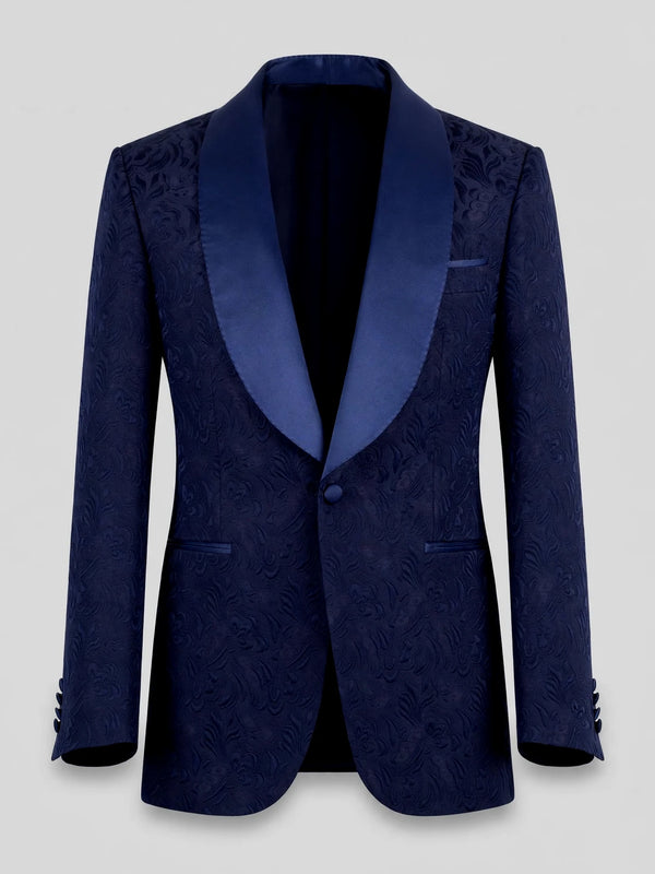 Navy Paisley-Jacquard Satin-Welt Shawl-Collar Tuxedo Jacket 07