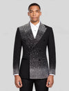 Onyx Silver Crystal-Dot Diagonal Peak-Lapel Double-Breasted Tuxedo Jacket 01