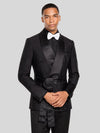 Onyx Ribbed-Weave Satin Shawl-Collar Sash-Belt Two-Button Double-Breasted Tuxedo Jacket 05
