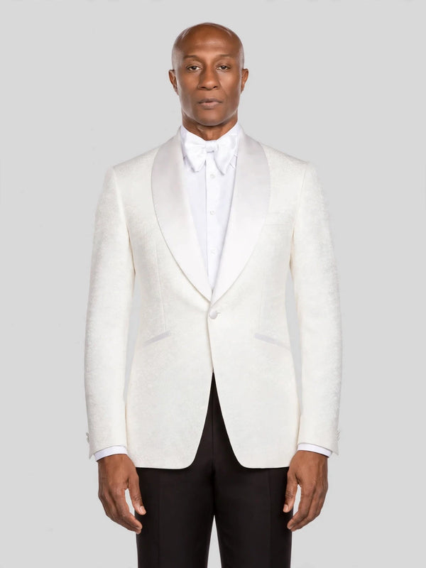 Ivory Fine-Jacquard Satin Shawl-Collar Tuxedo Jacket - cover