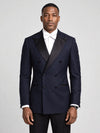 Midnight Navy Satin Peak-Lapel Six-Button Double-Breasted Tuxedo Jacket - cover