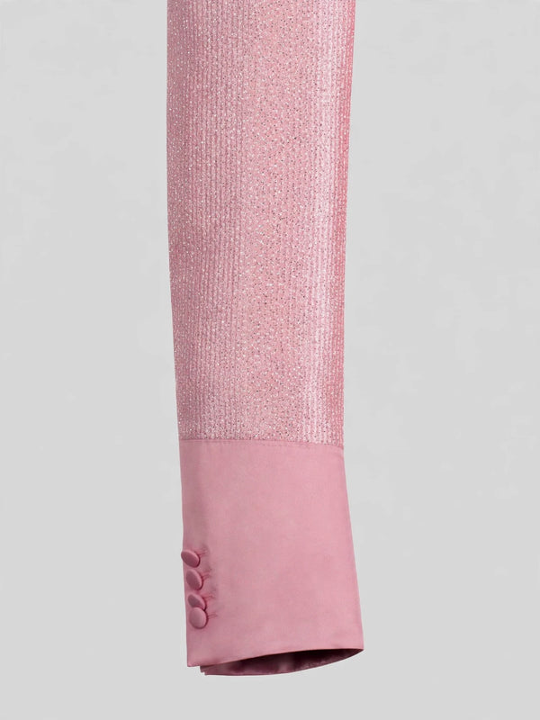 Blush Pink Silver-Speckle Satin Sash-Belt Shawl-Collar Tuxedo Jacket 10